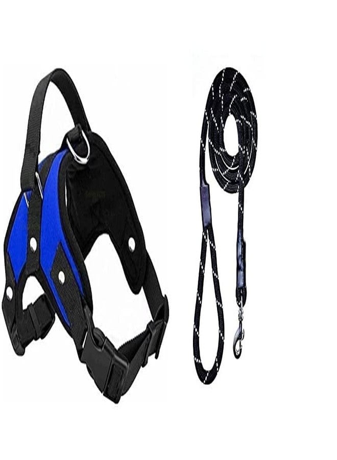 Smart Pups Vest Harness for Dogs Large Size with Padded Black Rope Leash Comfortable &Breathable & Durable -Dog Harness for Large German Shepherd Vest Harness for Dog (Blue) - Image 1